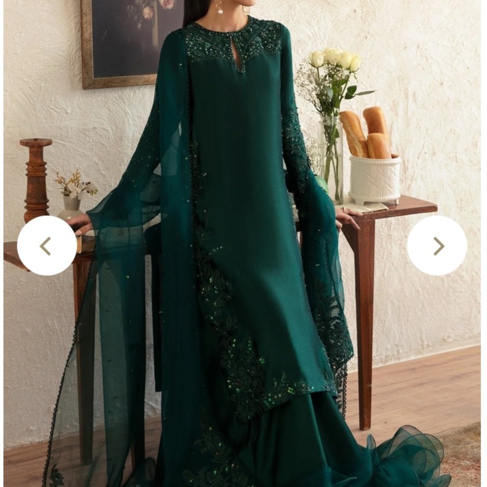 Embellished Deep Green Maxi Dress/ indian Pakistani outfit